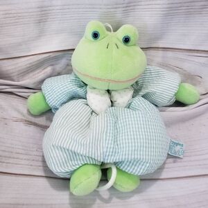 Russ Baby Froggles Green Frog Musical Crib Toy 10 Inch Seersucker Striped Velour